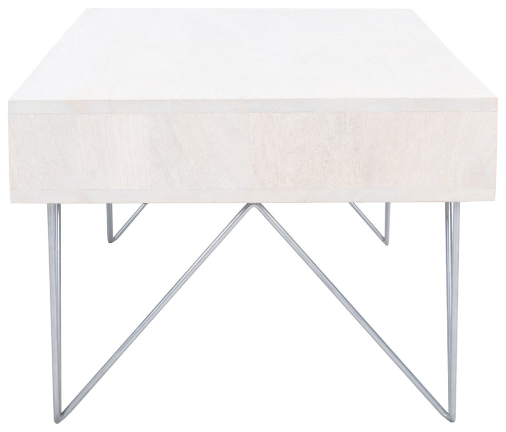 Safavieh Marigold Coffee Table - Retro-Inspired Design With Mango Wood & Chic Accents For Modern Living Spaces White Wash/Silver COF9000B