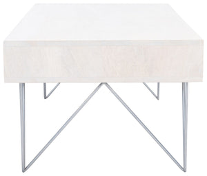 Safavieh Marigold Coffee Table - Retro-Inspired Design With Mango Wood & Chic Accents For Modern Living Spaces White Wash/Silver COF9000B