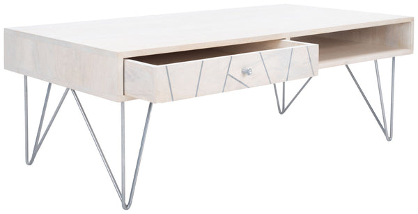 Safavieh Marigold Coffee Table - Retro-Inspired Design With Mango Wood & Chic Accents For Modern Living Spaces White Wash/Silver COF9000B