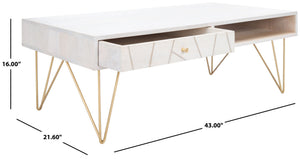 Safavieh Marigold Coffee Table - Retro-Inspired Design With Mango Wood & Chic Accents For Modern Living Spaces White Wash/Brass COF9000C