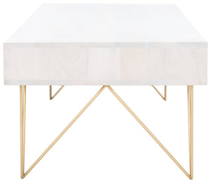 Safavieh Marigold Coffee Table - Retro-Inspired Design With Mango Wood & Chic Accents For Modern Living Spaces White Wash/Brass COF9000C
