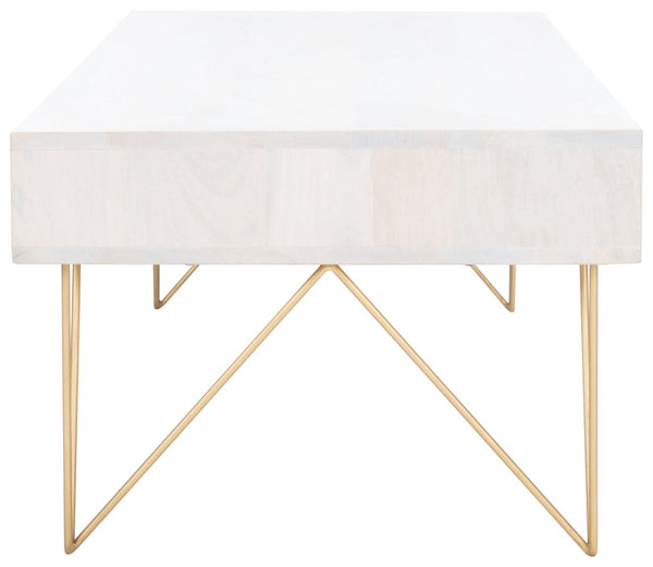 Safavieh Marigold Coffee Table - Retro-Inspired Design With Mango Wood & Chic Accents For Modern Living Spaces White Wash/Brass COF9000C