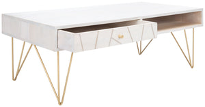 Safavieh Marigold Coffee Table - Retro-Inspired Design With Mango Wood & Chic Accents For Modern Living Spaces White Wash/Brass COF9000C