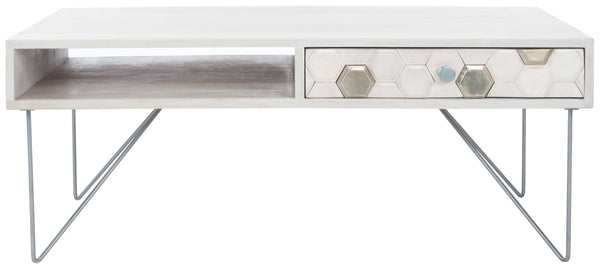 Safavieh Raveena Coffee Table - Artisan Carved Honeycomb Design With Mid-Century Modern Elegance For Your Home White Wash/Silver COF9002B
