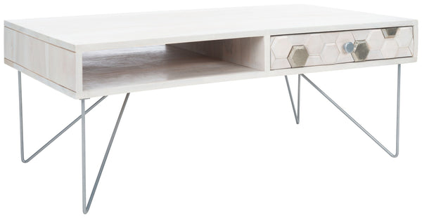 Safavieh Raveena Coffee Table - Artisan Carved Honeycomb Design With Mid-Century Modern Elegance For Your Home White Wash/Silver COF9002B