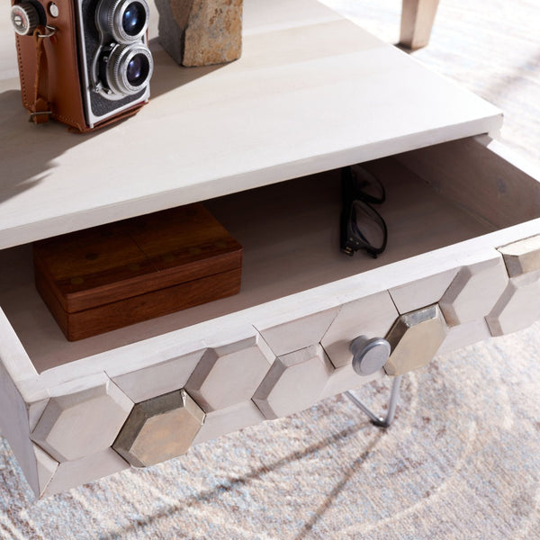 Safavieh Raveena Coffee Table - Artisan Carved Honeycomb Design With Mid-Century Modern Elegance For Your Home White Wash/Silver COF9002B