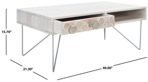 Safavieh Raveena Coffee Table - Artisan Carved Honeycomb Design With Mid-Century Modern Elegance For Your Home White Wash/Silver COF9002B