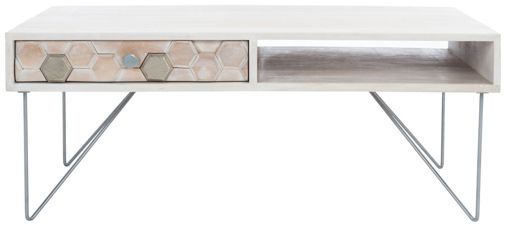 Safavieh Raveena Coffee Table - Artisan Carved Honeycomb Design With Mid-Century Modern Elegance For Your Home White Wash/Silver COF9002B