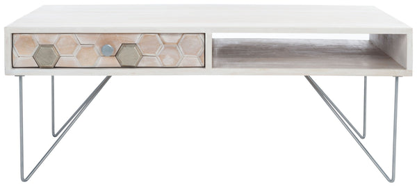 Safavieh Raveena Coffee Table - Artisan Carved Honeycomb Design With Mid-Century Modern Elegance For Your Home White Wash/Silver COF9002B