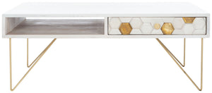 Safavieh Raveena Coffee Table - Artisan Carved Honeycomb Design With Mid-Century Modern Elegance For Your Home White Wash/Brass COF9002C