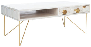 Safavieh Raveena Coffee Table - Artisan Carved Honeycomb Design With Mid-Century Modern Elegance For Your Home White Wash/Brass COF9002C