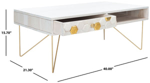 Safavieh Raveena Coffee Table - Artisan Carved Honeycomb Design With Mid-Century Modern Elegance For Your Home White Wash/Brass COF9002C