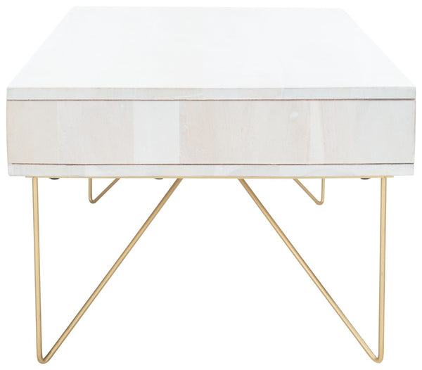 Safavieh Raveena Coffee Table - Artisan Carved Honeycomb Design With Mid-Century Modern Elegance For Your Home White Wash/Brass COF9002C