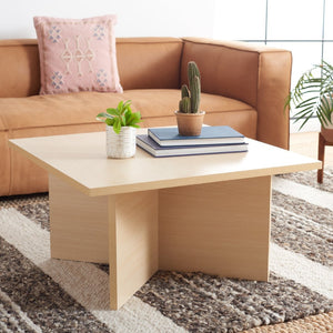 Safavieh Cathen Coffee Table - Modern Rectangular Design With Cross-Shaped Base For Stylish Living Spaces Natural COF9303B