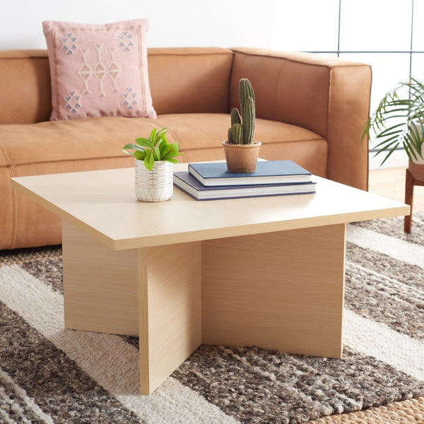 Safavieh Cathen Coffee Table - Modern Rectangular Design With Cross-Shaped Base For Stylish Living Spaces Natural COF9303B