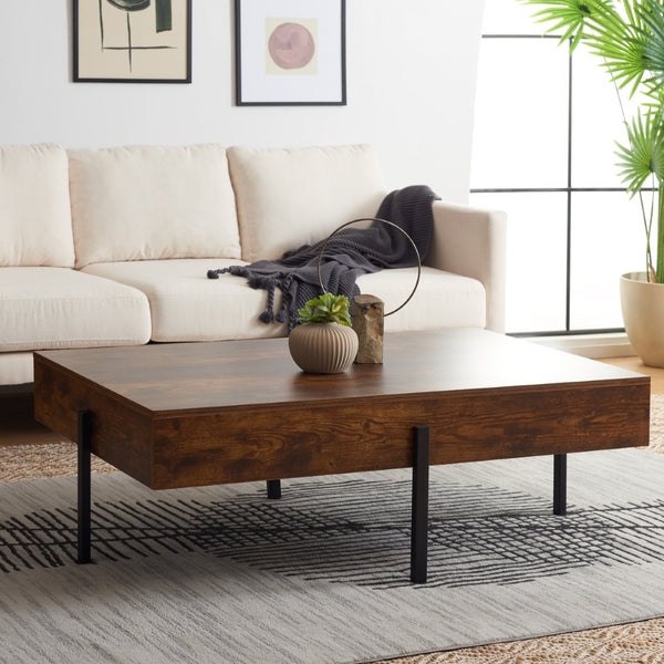 Safavieh Jaxith Modern Coffee Table With Rich Wood Grain And Sleek Metal Legs For Contemporary Living Spaces Multi Brown / Black COF9304A