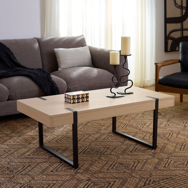 Safavieh Klausner Coffee Table - Elegant Sand & Black Design, Durable Wood & Metal Construction, Stylish Centerpiece Sand ,Black Wood ,Metal Cof9308a