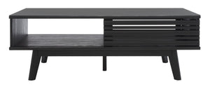 Safavieh Rori Retro-Chic Coffee Table With Sliding Doors And Stylish Storage For Modern Living Spaces Black COF9600B
