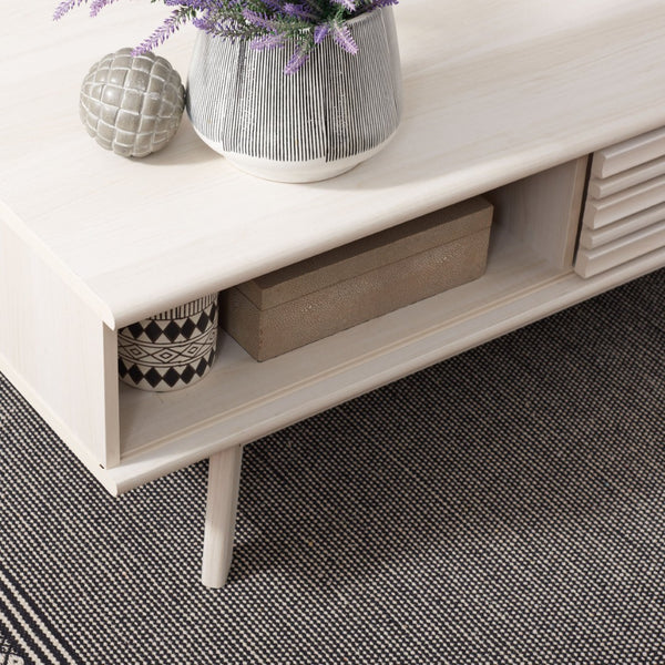Safavieh Rori Retro-Chic Coffee Table With Sliding Doors And Stylish Storage For Modern Living Spaces Bleached White COF9600C