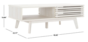 Safavieh Rori Retro-Chic Coffee Table With Sliding Doors And Stylish Storage For Modern Living Spaces Bleached White COF9600C