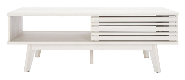 Safavieh Rori Retro-Chic Coffee Table With Sliding Doors And Stylish Storage For Modern Living Spaces Bleached White COF9600C