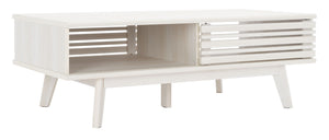 Safavieh Rori Retro-Chic Coffee Table With Sliding Doors And Stylish Storage For Modern Living Spaces Bleached White COF9600C