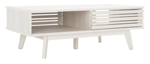 Safavieh Rori Retro-Chic Coffee Table With Sliding Doors And Stylish Storage For Modern Living Spaces Bleached White COF9600C