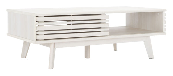 Safavieh Rori Retro-Chic Coffee Table With Sliding Doors And Stylish Storage For Modern Living Spaces Bleached White COF9600C