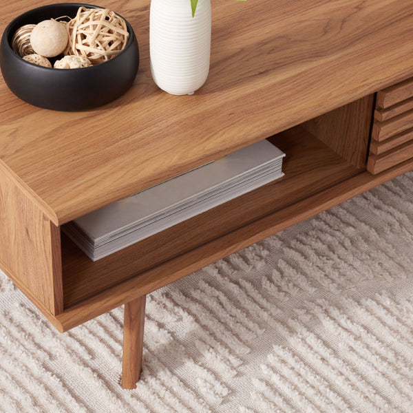 Safavieh Rori Retro-Chic Coffee Table With Sliding Doors And Stylish Storage For Modern Living Spaces Oak COF9600D