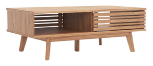 Safavieh Rori Retro-Chic Coffee Table With Sliding Doors And Stylish Storage For Modern Living Spaces Oak COF9600D