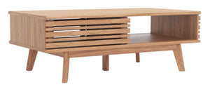 Safavieh Rori Retro-Chic Coffee Table With Sliding Doors And Stylish Storage For Modern Living Spaces Oak COF9600D
