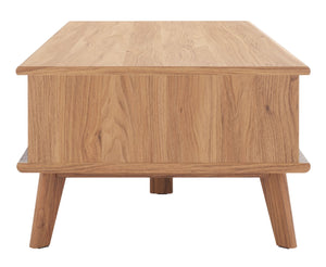 Safavieh Rori Retro-Chic Coffee Table With Sliding Doors And Stylish Storage For Modern Living Spaces Oak COF9600D