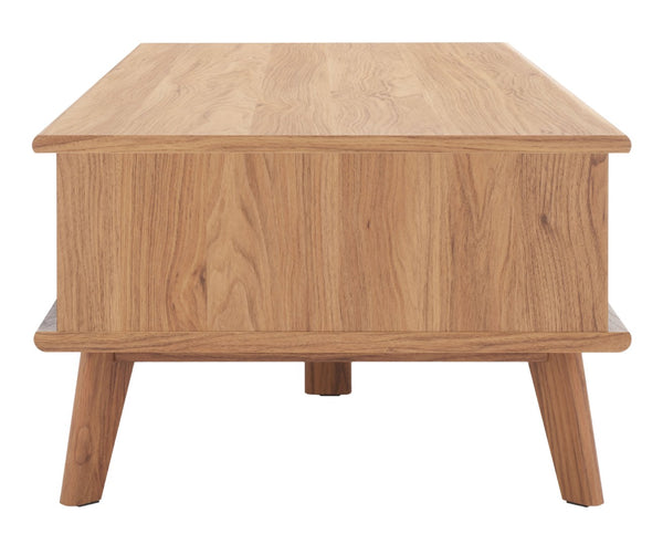 Safavieh Rori Retro-Chic Coffee Table With Sliding Doors And Stylish Storage For Modern Living Spaces Oak COF9600D