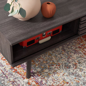 Safavieh Rori Retro-Chic Coffee Table With Sliding Doors And Stylish Storage For Modern Living Spaces Distressed Black COF9600E