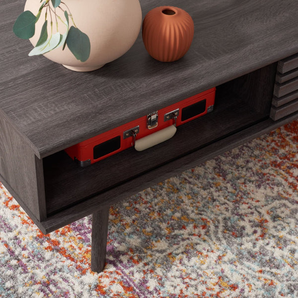 Safavieh Rori Retro-Chic Coffee Table With Sliding Doors And Stylish Storage For Modern Living Spaces Distressed Black COF9600E