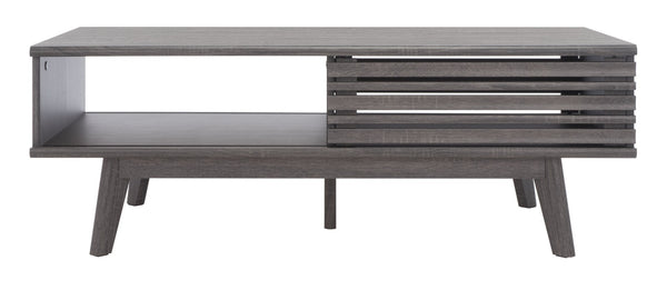 Safavieh Rori Retro-Chic Coffee Table With Sliding Doors And Stylish Storage For Modern Living Spaces Distressed Black COF9600E