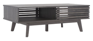 Safavieh Rori Retro-Chic Coffee Table With Sliding Doors And Stylish Storage For Modern Living Spaces Distressed Black COF9600E