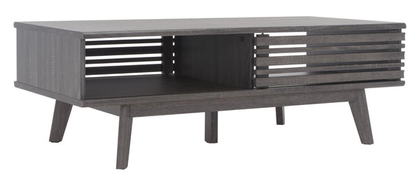 Safavieh Rori Retro-Chic Coffee Table With Sliding Doors And Stylish Storage For Modern Living Spaces Distressed Black COF9600E