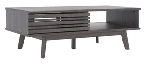 Safavieh Rori Retro-Chic Coffee Table With Sliding Doors And Stylish Storage For Modern Living Spaces Distressed Black COF9600E