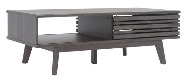Safavieh Rori Retro-Chic Coffee Table With Sliding Doors And Stylish Storage For Modern Living Spaces Distressed Black COF9600E
