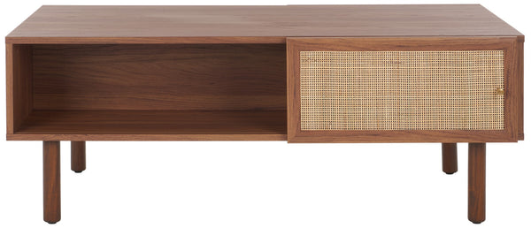 Safavieh Silvanna 2 Door Coffee Table XII23 Walnut / Natural Rattan Wood COF9601A