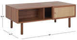 Safavieh Silvanna 2 Door Coffee Table XII23 Walnut / Natural Rattan Wood COF9601A