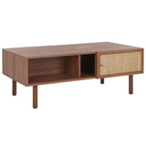 Safavieh Silvanna 2 Door Coffee Table XII23 Walnut / Natural Rattan Wood COF9601A