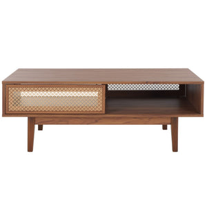 Safavieh Ceu 2 Door Coffee Table XII23 Walnut/ Gold Wood COF9602A