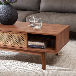 Safavieh Ceu Modern Coffee Table With Elegant Storage, Sleek Design, And Luxurious Accents For Living Rooms Walnut/ Gold COF9602A