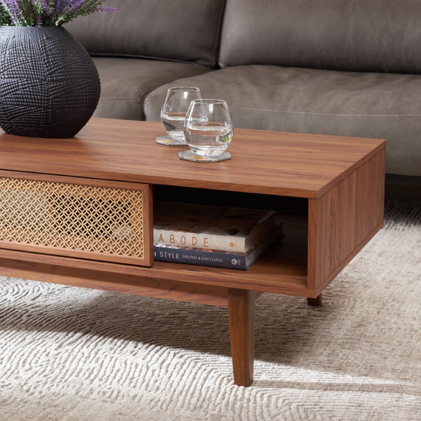 Safavieh Ceu Modern Coffee Table With Elegant Storage, Sleek Design, And Luxurious Accents For Living Rooms Walnut/ Gold COF9602A