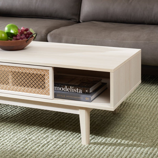 Safavieh Ceu Modern Coffee Table With Elegant Storage, Sleek Design, And Luxurious Accents For Living Rooms Bleached White / Gold COF9602C