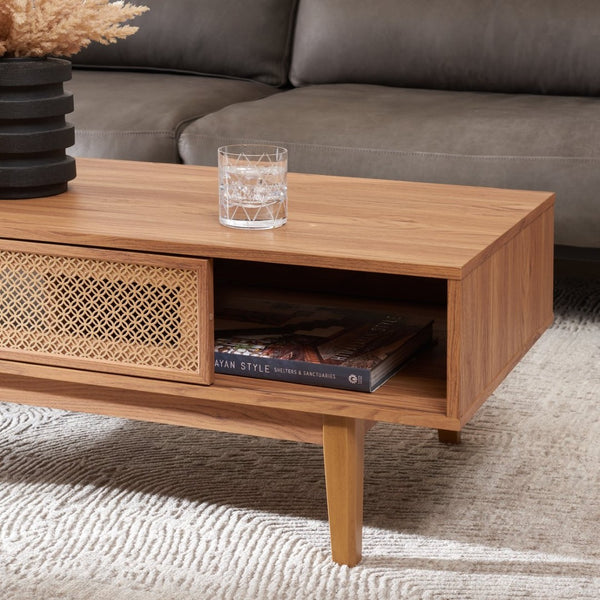 Safavieh Ceu Modern Coffee Table With Elegant Storage, Sleek Design, And Luxurious Accents For Living Rooms Oak/ Gold COF9602D