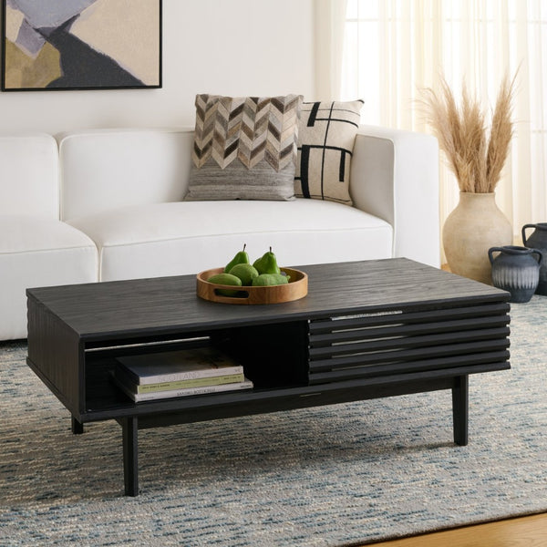 Safavieh Aricia Modern Coffee Table With Slatted Front, Dual Storage, And Elegant Design For Living Spaces Black COF9605B