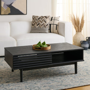 Safavieh Aricia Modern Coffee Table With Slatted Front, Dual Storage, And Elegant Design For Living Spaces Black COF9605B